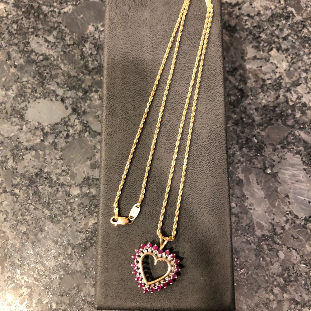 Gold ruby diamond heart necklace